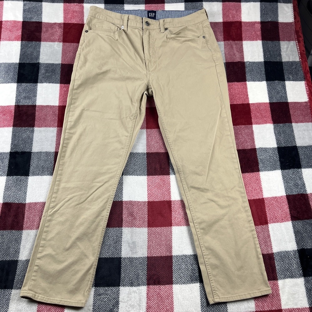 Gap Chino Pants Men 36x30(34x28") Tan Straight Flat Front Casual 5 Pocket Preppy